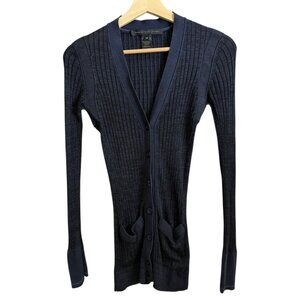 Marc by Marc Jacobs Silk Rib Knit Slim Cardigan Navy XS Preppy Twee Old Money
